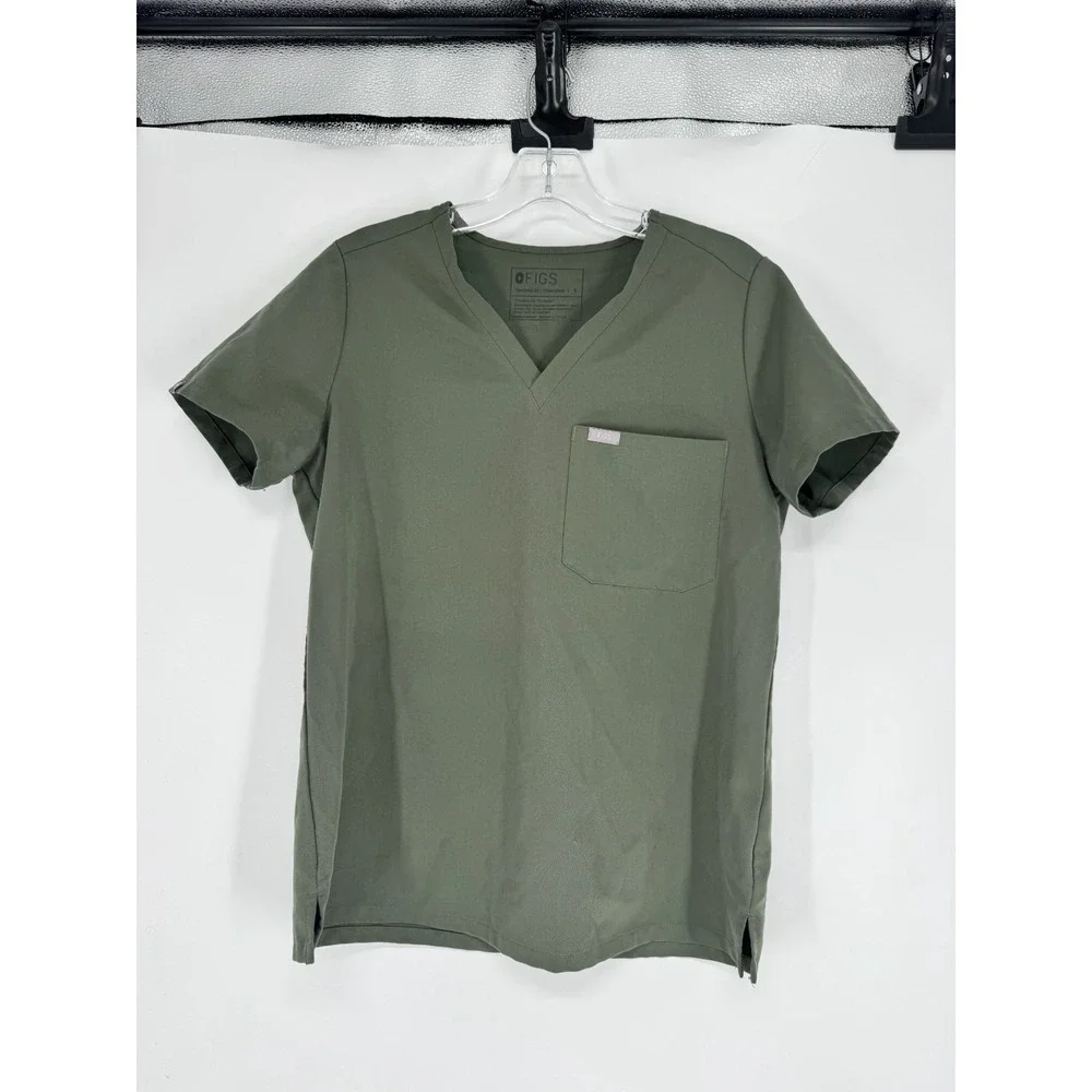 FIGS One Pocket Catarina Scrub Top Women Small Olive Forrest Moss Green T Shirt